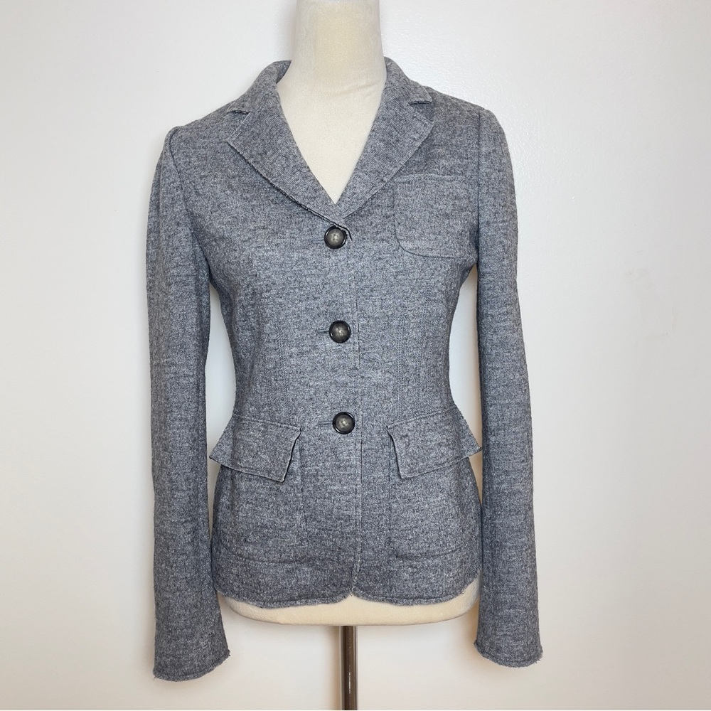 Banana Republic Wool Blend Knit Blazer Size 0 Gray Tailored Career Jacket - Picture 1 of 16
